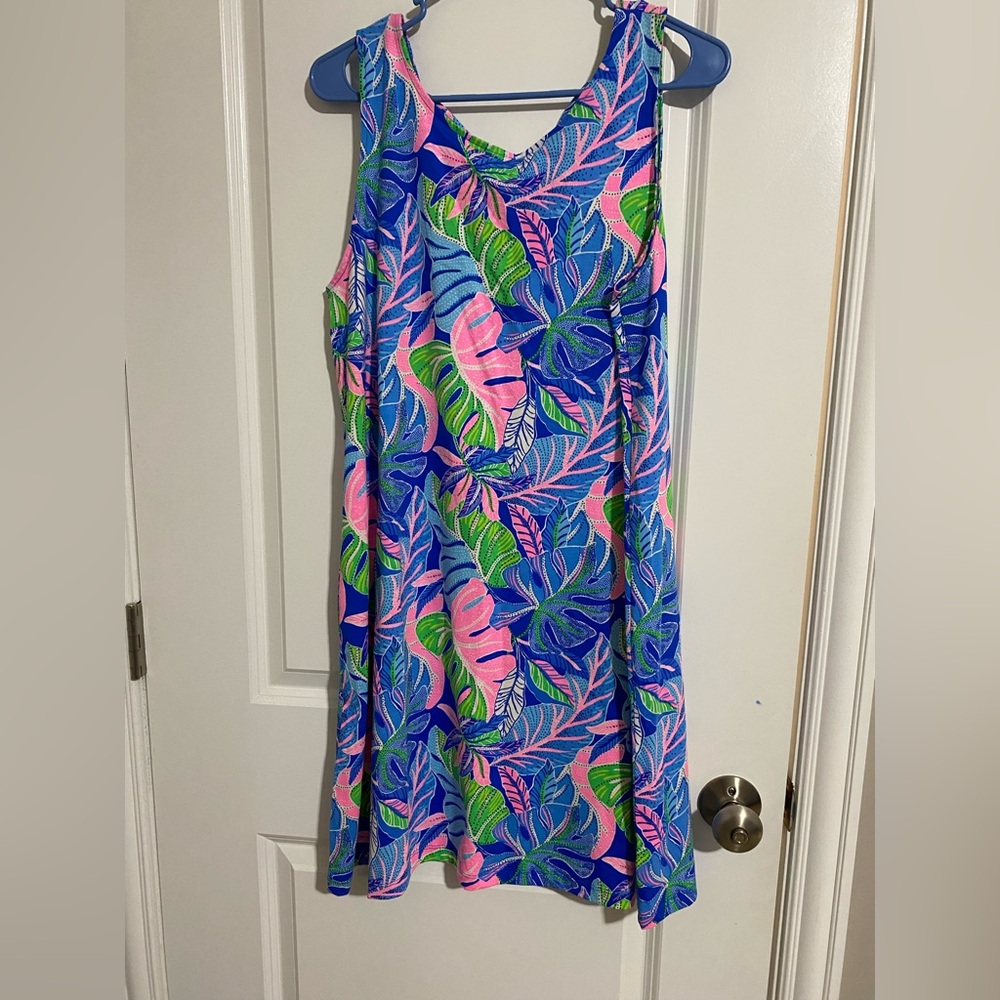 Lilly Pulitzer Blue and Pink Leaf Pattern Dress